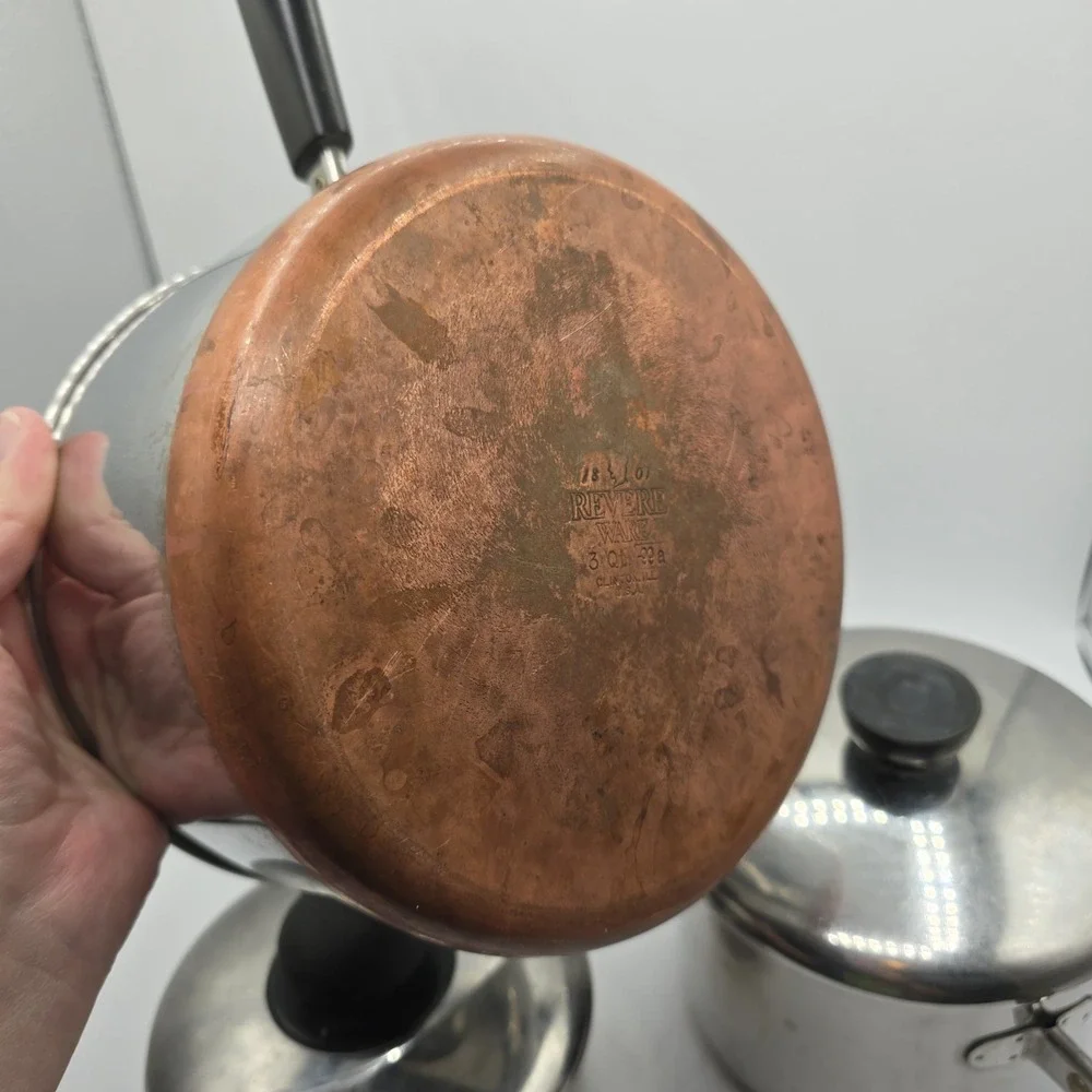 Vintage Revere Ware Copper Bottom 3-piece Set Pots W/ Lid 3, 2, and 1 Qt